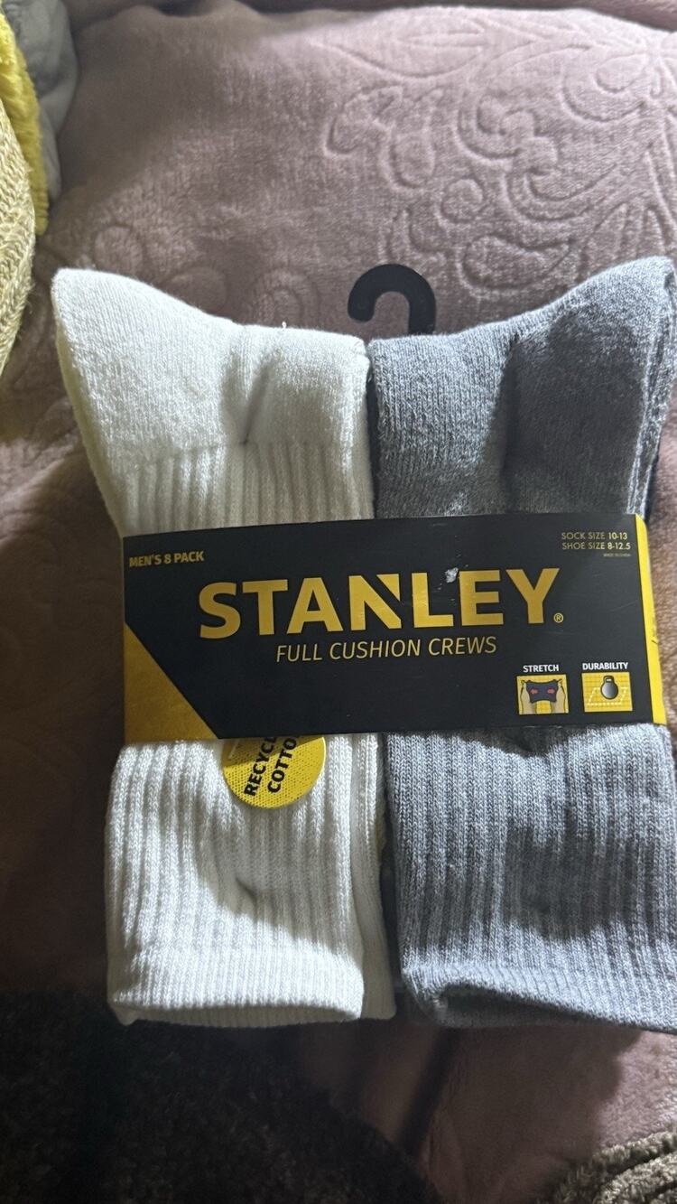 STANLEY 8 Pairs Mens Crew Socks Full Cushioned Recycled Cotton Blend 8-12.5 NEW